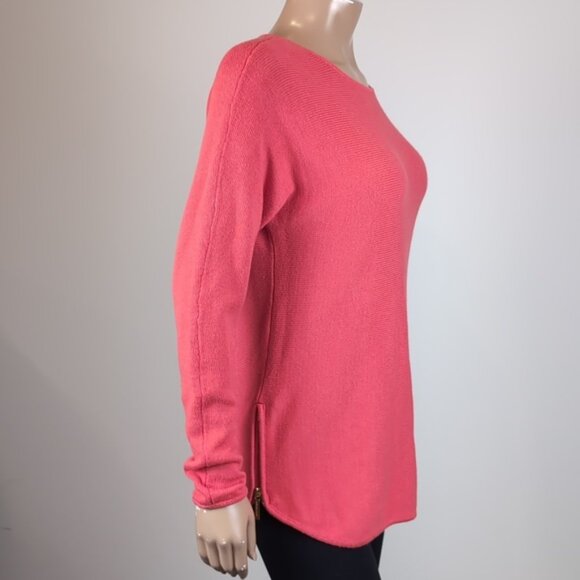 Michael Kors Tunic Sweater Shirttail Knit Gold Zipper Side Pullover Pumpkin Fall - Picture 9 of 12